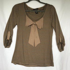 Mid Sleeve Striped Shirt with Bow